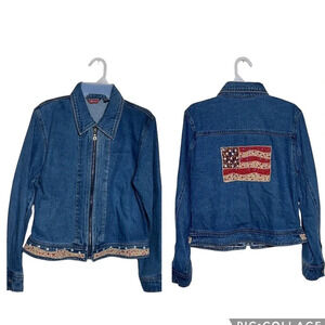 Agapo Denim VintageAmericana Floral Embroidered Jean Jacket. Mixed Media SzM